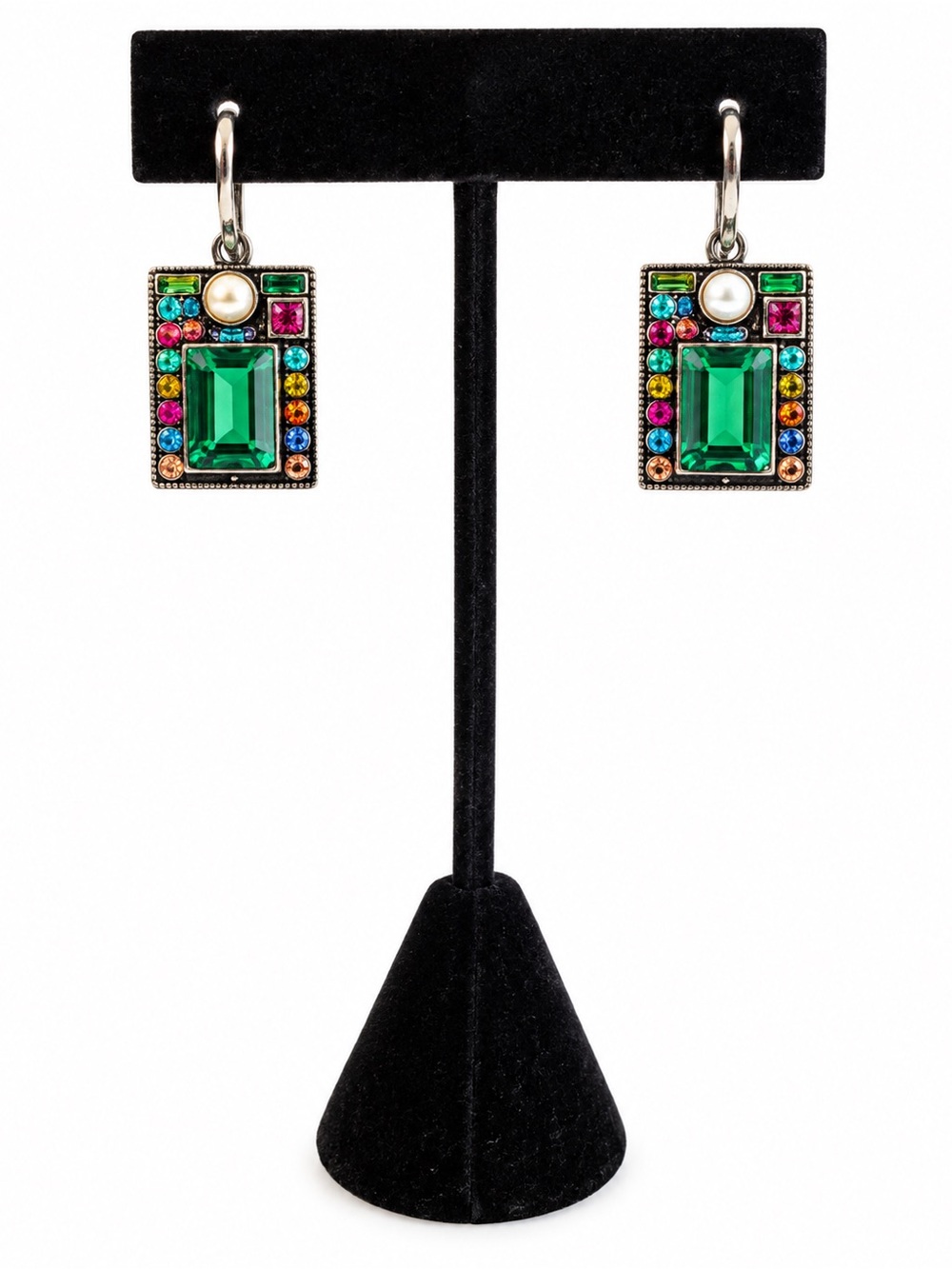 Multicolor Rhinestone Green Crystal Statement Dangle Earrings 1”